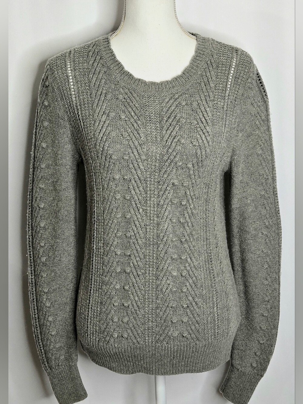 Banana Republic Heather Gray Alpaca Merino Pom Pom Cable Knit Sweater NWOT M